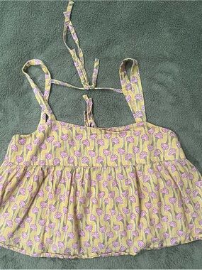 Ciao Lucia Yellow Tank Top with Pink Floral Print